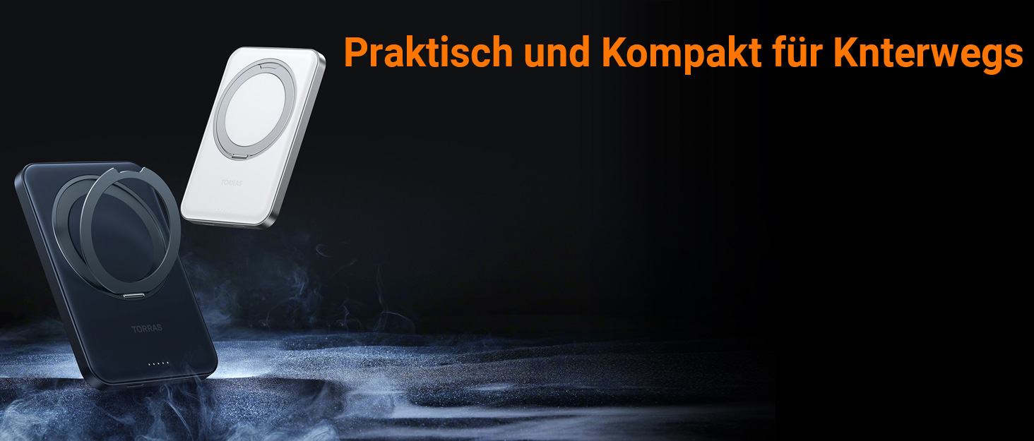 Power Bank TORRAS 5000mAh з MagSafe та кільцем для iPhone 16/15/14/13/12. Бездротовий, USB-C, чорний