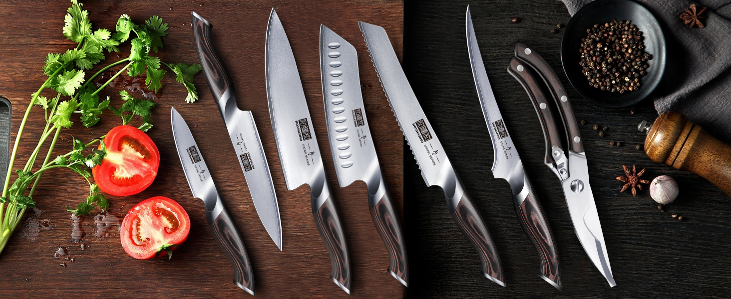 8-Piece Stainless Steel Knife Set with Wooden Block - Professional Chef's Kitchen Knife Set