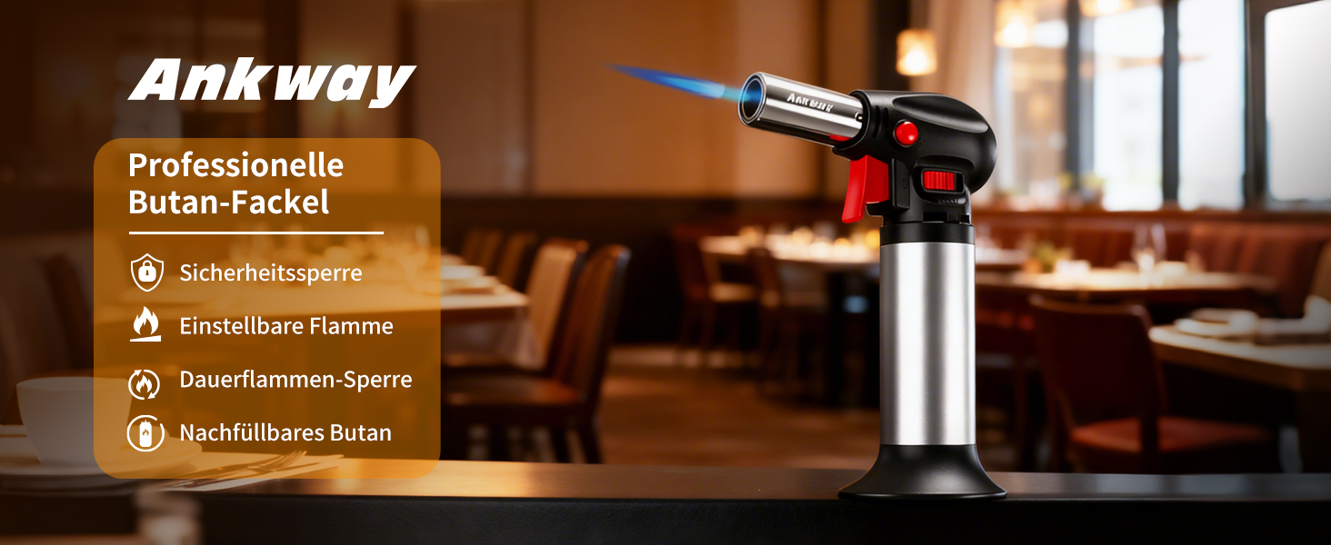 Пальник Бусен для приготування крем-брюле, приготування їжі, кемпінгу, кулінарії та хобі, сріблястий (бутан не входить до комплекту)