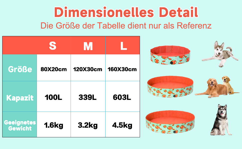 Басейн для собак Demigreat, 80/120/160 см, складаний, PVC, для великих та малих собак, (M: 120x30 см, кавун)
