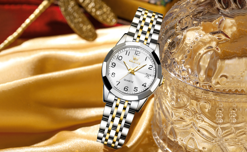 Годинник жіночий OLEVS на сталевому браслеті, кварцовий, з датою, білий циферблат, водонепроникний, сучасний дизайн