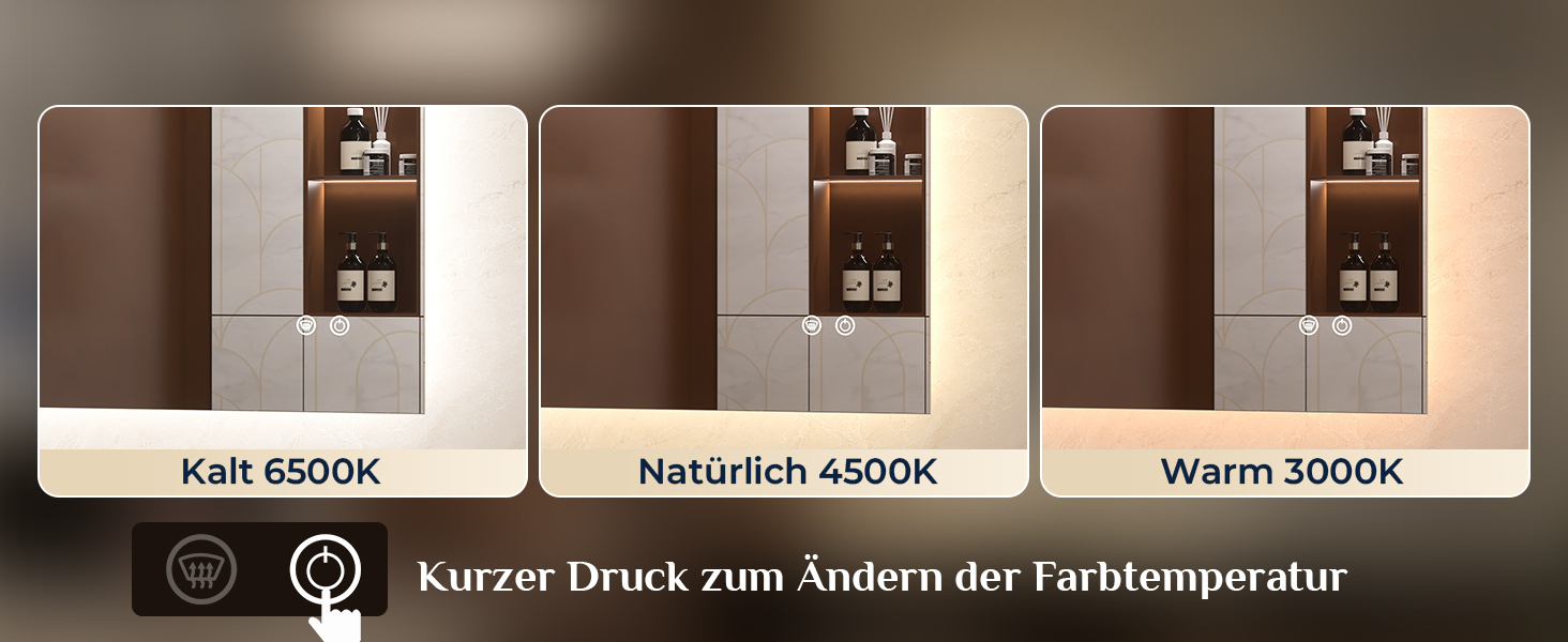 Дзеркало для ванної кімнати Keonjinn з підсвічуванням 60 см, антизапарюючий, з сенсорним вимикачем, пам'ять, 3 кольори світла, регульована яскравість, LED, без рами, прямокутне (90x90 см)