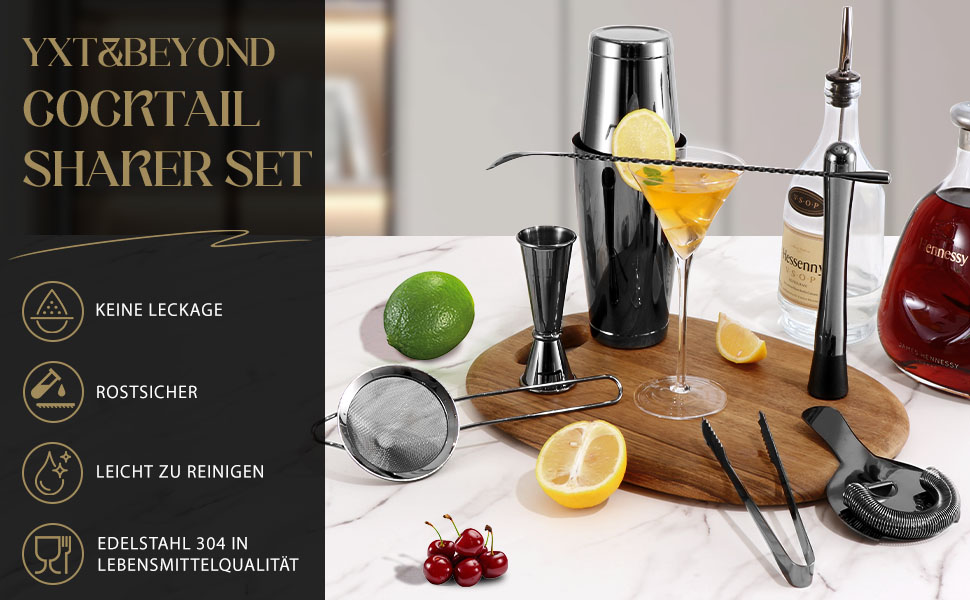 Набір шейкерів для коктейлів YXT&BEYOND Premium, 12 шт., нержавіюча сталь 304, чорний, для дому та барів, з подарунковою коробкою