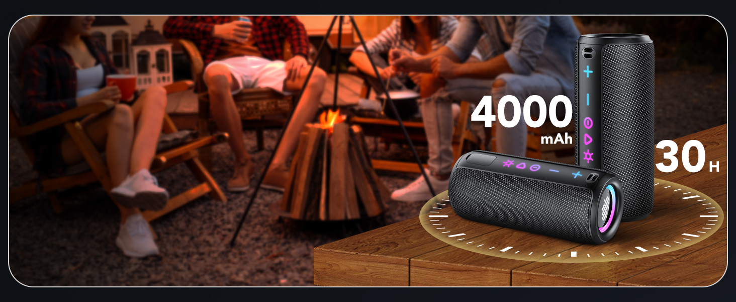 Портативна Bluetooth колонка TIMU з підсвіткою, 25 Вт, IPX7, 20 год, AUX, TF-карта, чорна