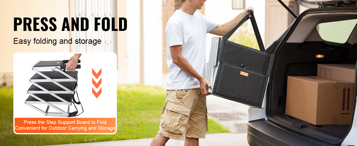 Сходинка для собак VEVOR у автомобіль: 5 сходинок, широка, складна, з антиковзким покриттям, з легкого алюмінію, для авто, SUV та вантажівок (68-88 см)