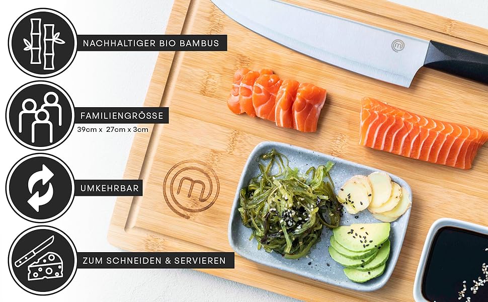 Набір дерев'яних обробних дощок MasterChef: великий (38x27.5 см), середній (34x23.5 см), маленький (23x15 см) з жолобом для соку