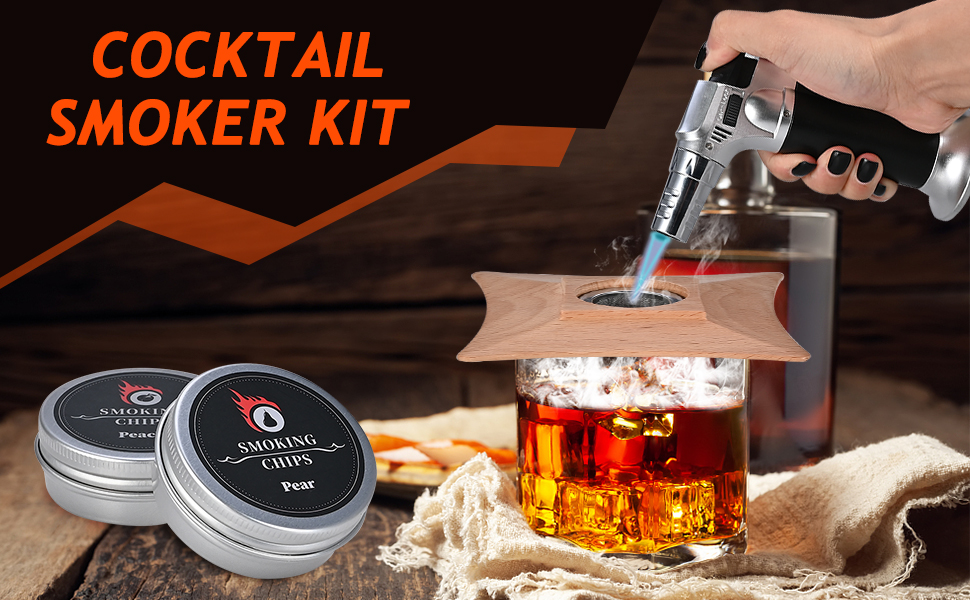 Набір для копчення коктейлів GOLDGE: набір для диму Whiskey з 6 видами тирси, кам'яні димогенератори, подарунок для тата/чоловіка