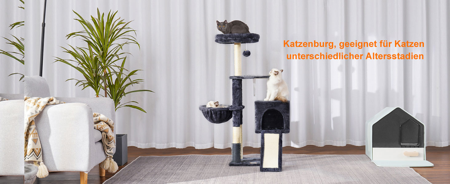 Котячий будиночок Heybly з котячою щіткою, котячий будиночок для домашніх котів з оббитою лежаком з плюшу, котячий когтетоп з кошиком, когтеточкою та когтетопом, сірий HCT005SG