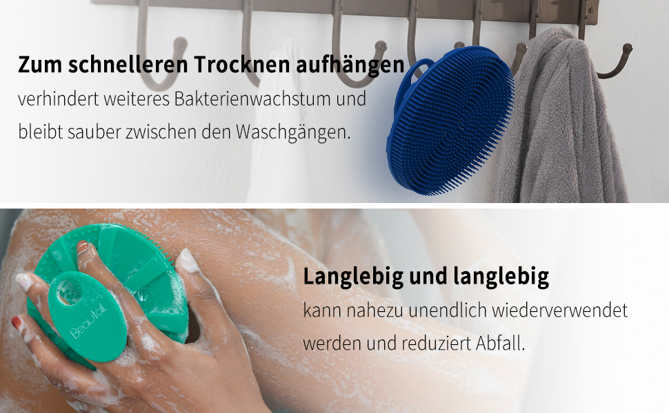 Силіконова щітка для тіла BEAUTAIL, м'яка пілінг-щітка для тіла, для жінок та чоловіків, чутлива шкіра, чорна