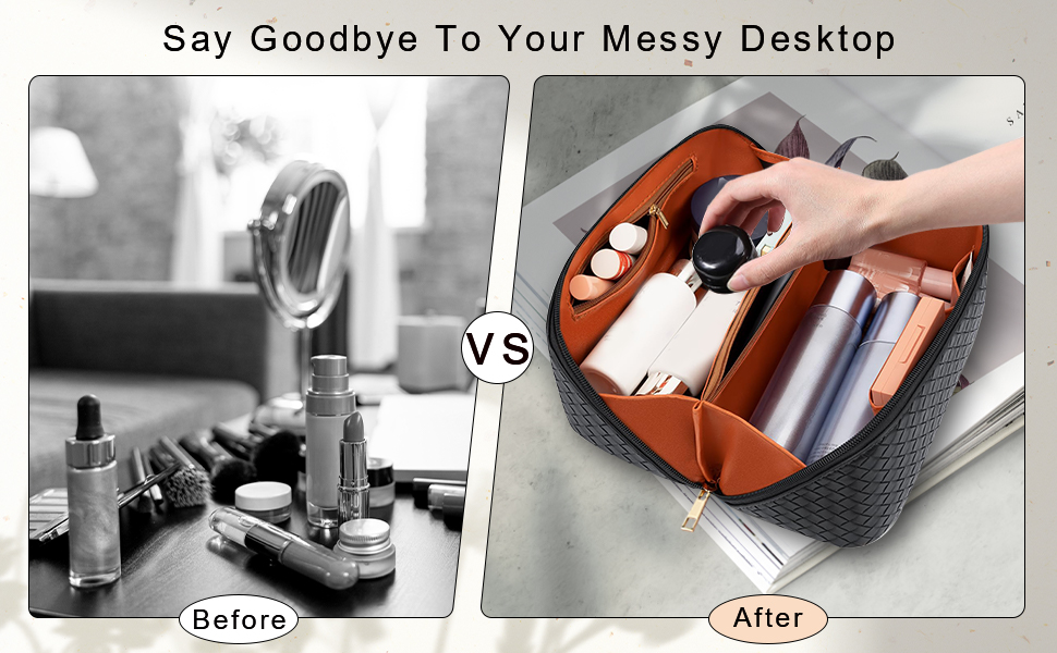 Косметичка для подорожей жіноча, велика містка, з PU шкіри, органайзер для макіяжу, культбагаж, косметичка для аксесуарів у подорожах, чорна гладка