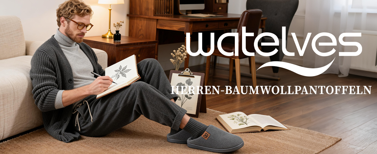 Чоловічі халапи WateLves з корду з Memory Foam, антиковзаючі, теплі, зручні, для дому та вулиці (Смугастий сірий, 44/45 EU)