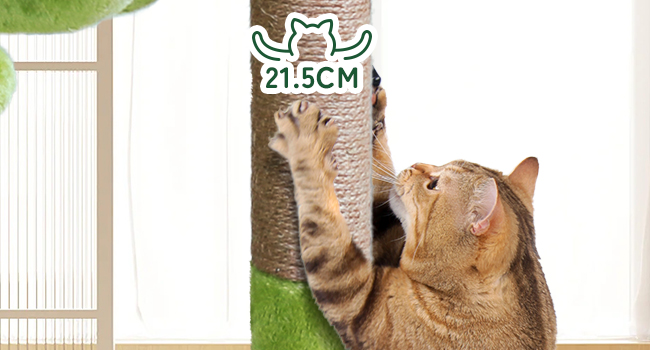 Котячий дряпак Zvonema, 110 см, зелений, стовпчик 80 см, для малих і великих котів, котячий будиночок з сизалевим канатом, інтерактивна кулька, ігрові меблі для котів, для дому