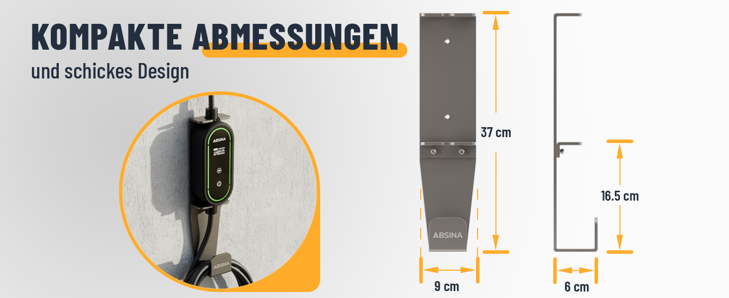 Кабель для зарядки електромобілів ABSINA Typ 2 Schuko, 3.7kW, 16A, IP67, 6.4м (з кріпленням для стіни)