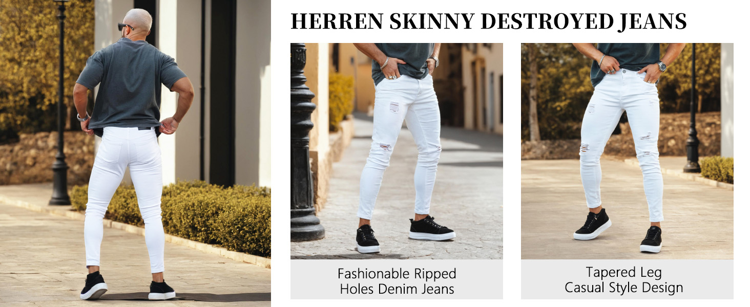 Чоловічі рвані джинси GINGTTO Skinny Stretch Slim Fit (білі, 28W/32L)