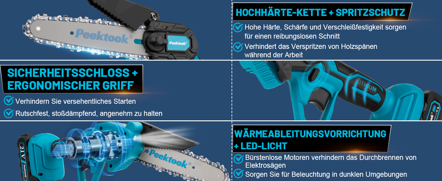 Акумуляторна міні-пила (6 дюймів) з безщітковим мотором 1000W та акумулятором 4000mAh. У комплекті 2 ланцюги та захисний вимикач. Ідеально для обрізки гілок та дерева.