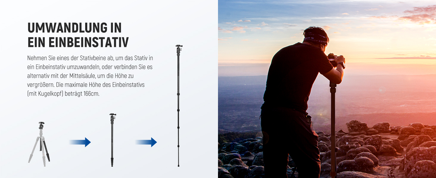 Штатив для камери NEEWER 77' з моноподом, кульковою головкою 360° та Arca QR-пластиною, компактний, легкий, з алюмінію, для подорожей, відеозйомки, максимальне навантаження 6 кг (TP39)