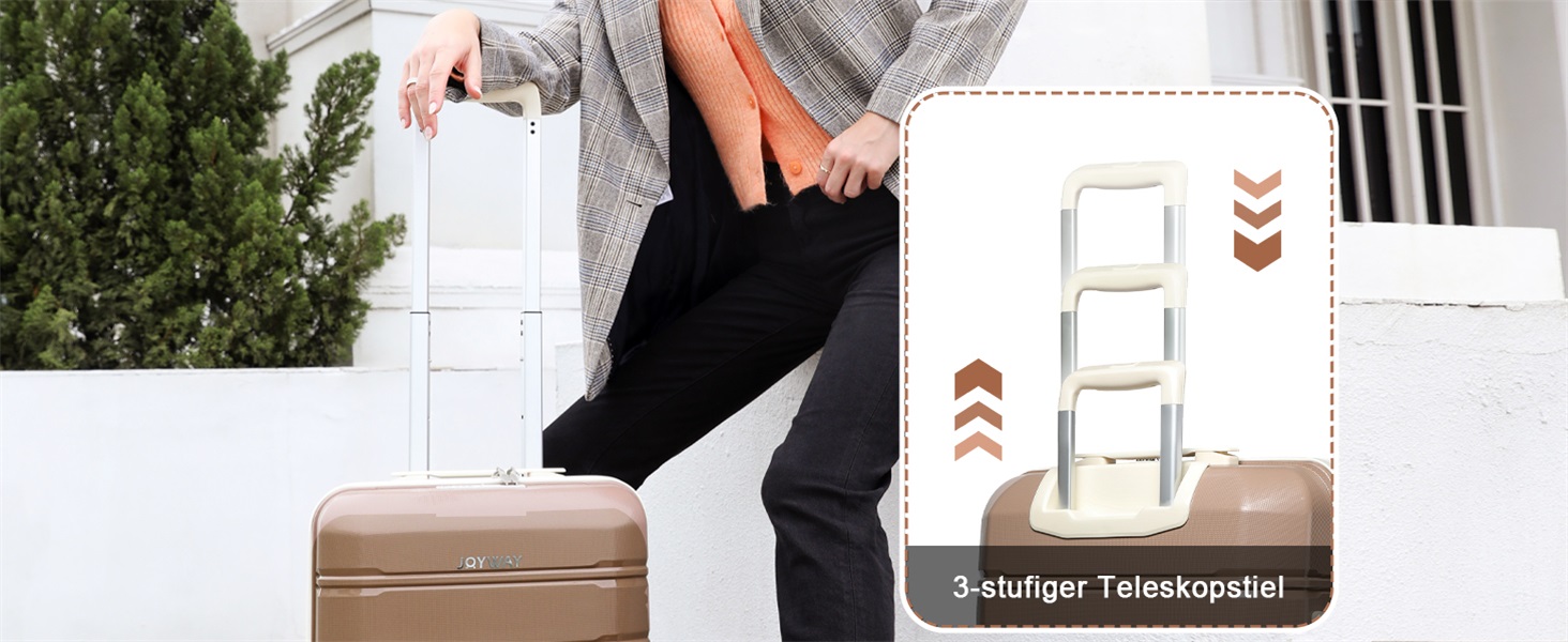 Набір валіз Joyway 3 в 1 з твердим корпусом, 4 колеса, TSA-замок, коричневий/білий. В комплекті: косметичка та сумка для перенесення.