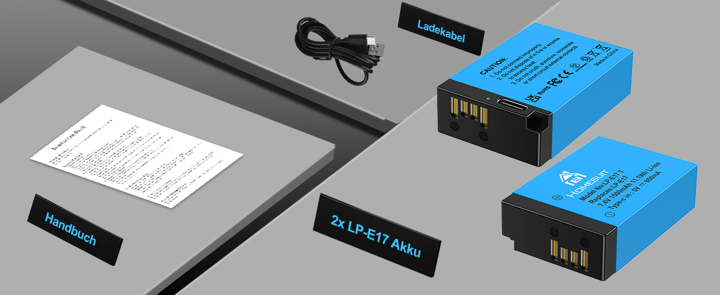 Акумулятор LP-E17 1300mAh Homesuit та LED-зарядний пристрій Dual USB для Canon Rebel SL3, SL2, T8i, T7i, T6i, T6s, EOS R10, R50, R8, RP, M3, M5, M6, 200D, 77D, 750D, 760D, 800D, 8000D (2 шт.)