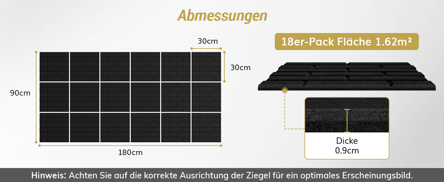 Акустичні панелі TONOR у вигляді цегли, самоклеючі шумопоглинаючі плити для стін (18 шт, 30x30x0,9 см), чорні — для звукоізоляції та декору кімнати
