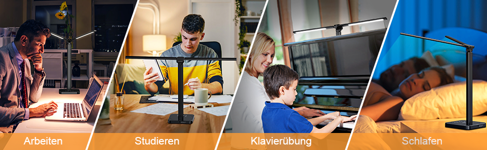 LED лампа настільна Veetop з подвійним світлом, регульована, денне світло, 72 см, шарнірний кріплення, 5 рівнів яскравості, 5 колірних температур, диммування, офісна лампа