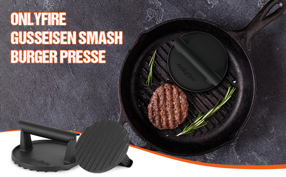 Прес для смаження бургерів Onlyfire Burger Smasher, чавунний (діаметр 15.2 см) з термостійкою ручкою