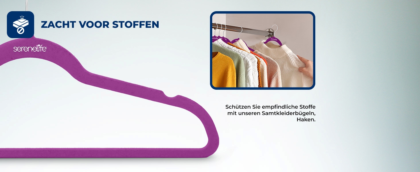 Плечики для одягу SereneLife 10 шт. з оксамиту – економія місця, неслизькі, поворотний гачок 360°, для зберігання та організації одягу, сірі