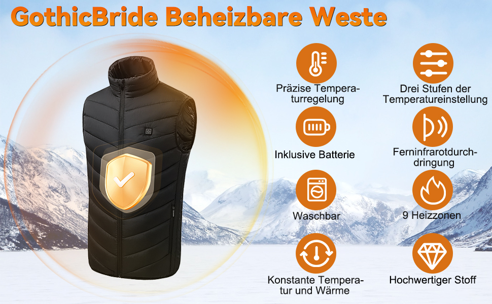 Обогревна жилетка для чоловіків та жінок з акумулятором 10000 mAh та 9 зонами обігріву, 3 режими температури, для зимових видів спорту та полювання