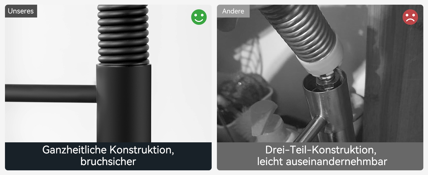 Кран кухонний CECIPA з висувною лійкою, високий поворотний вилив, 360° оберт, нержавіюча сталь, чорний