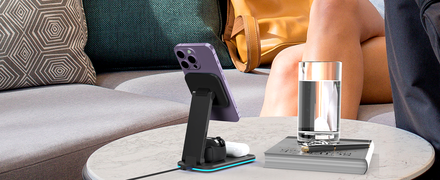 Зарядна станція MagSafe 3-в-1, складна, бездротова, біла (18W адаптер в комплекті). Сумісна з iPhone 14/13/12, AirPods Pro/2/3, iWatch 8/7/6/SE/5/4/3/2. Модель S16