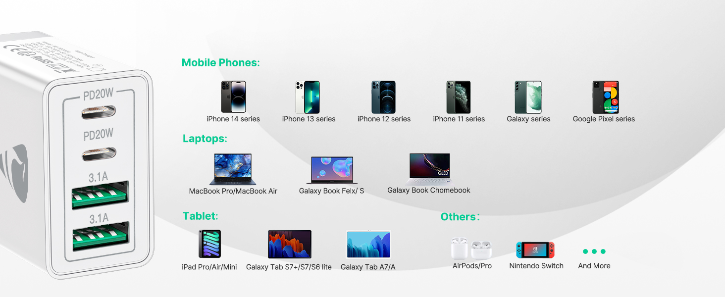 Багатопортовий зарядний пристрій Aioneus USB-C 40W з 4 портами (USB-C та USB-A) для iPhone, Samsung та інших телефонів, білий
