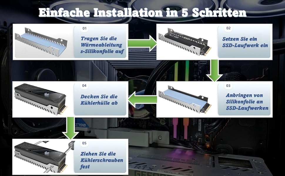 Радіатор охолодження M.2 NVMe SSD Baotkere з RGB підсвічуванням та вентилятором, чорний
