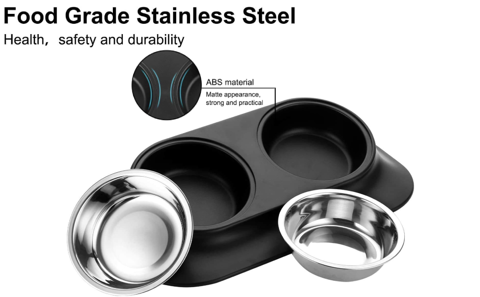 Підвищений годівниця для кошенят та цуценят, з нержавіючої сталі, на підставці, під кутом 15°, протиковзка, для котів та маленьких собак, подвійний миска