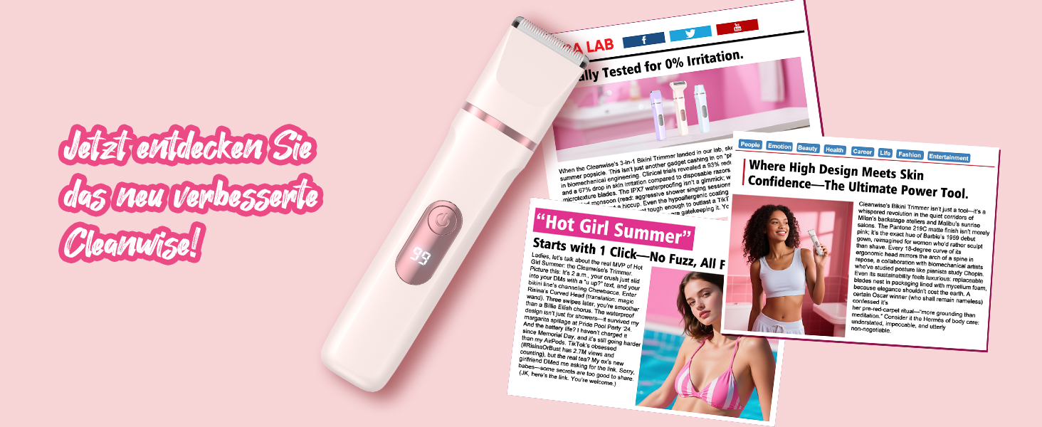 Електричний жіночий триммер 3-в-1 для тіла та інтимної зони з LED-дисплеєм, рожевий. Вологостійкий IPX7, USB-зарядка