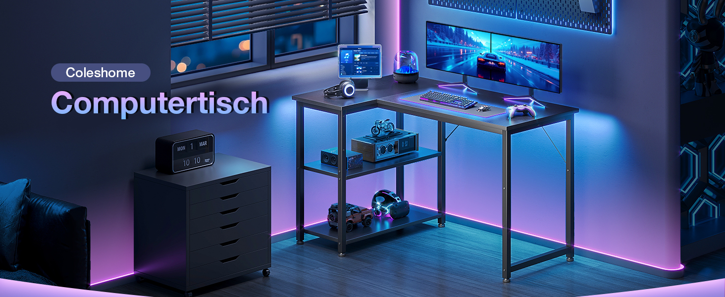 Ігровий стіл Coleshome 100x70 см, кутовий, з обертовим відсіком для зберігання, чорний