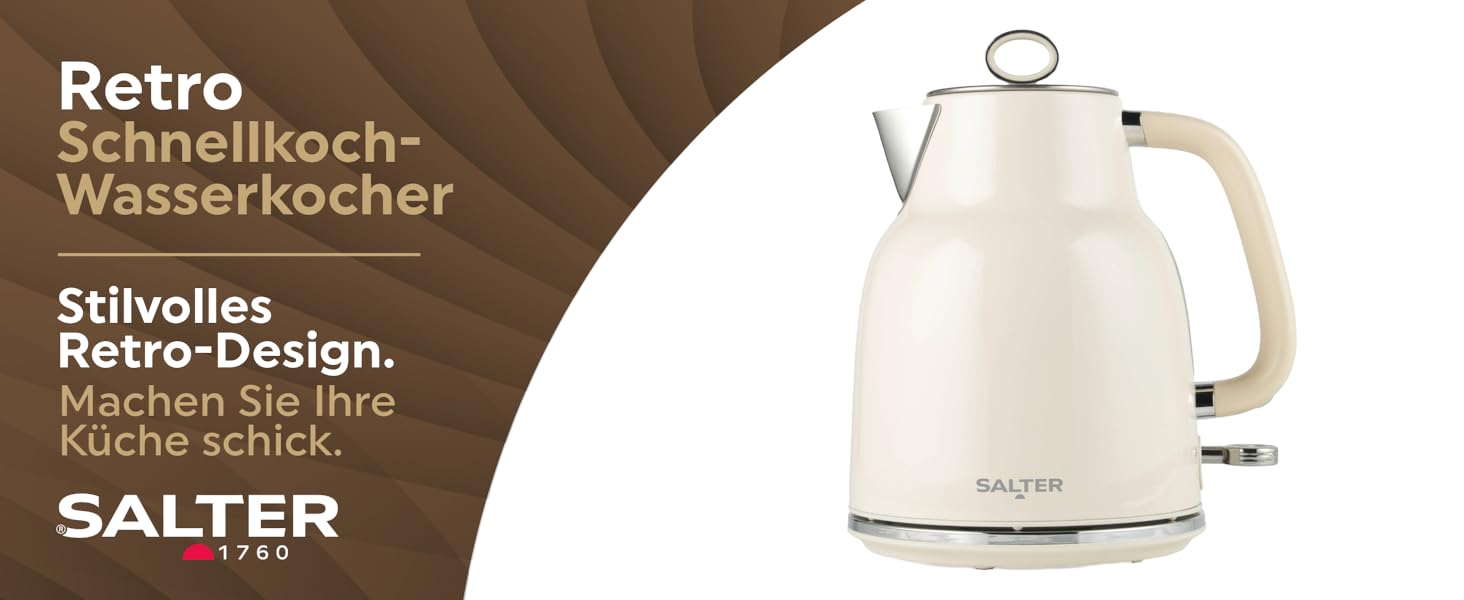 Водовар Salter Retro 1.7L, 3kW, бездротовий, з фільтром від накипу, кремовий