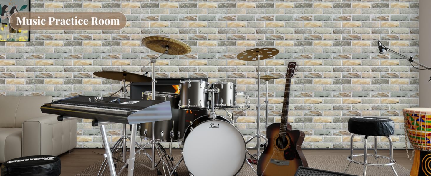 Акустичні панелі JBER самоклейні для звукоізоляції, шумопоглинаючі стінові панелі «Цегла» для студії, офісу та дому, 30 x 30 x 1 см, 12 шт, колір сірий (камінь)