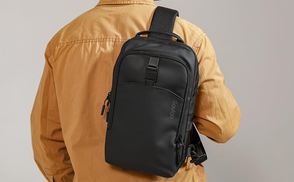 Чоловіча та жіноча сумка через плече Soulgo EDC, компактна, водонепроникна, для планшету 11 дюймів (iPad), чорна