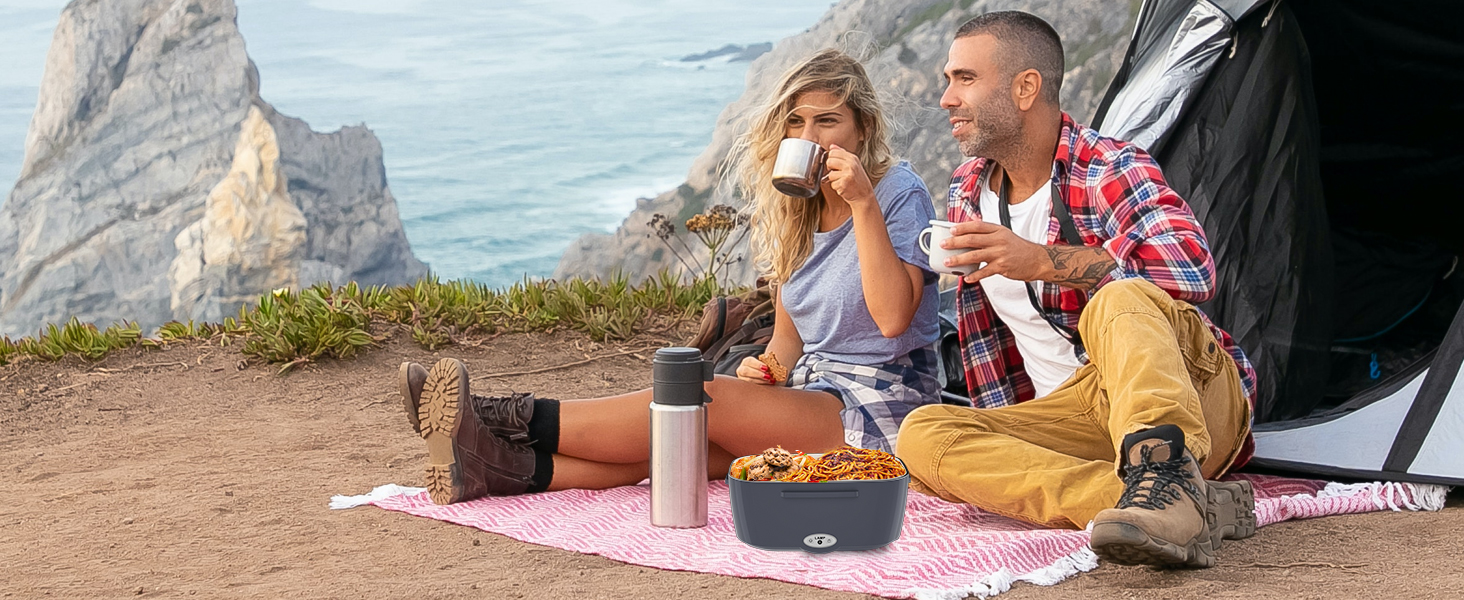 Електрична ланчбокс Carsolt 80W 1,5L з 3 функціями (нагрівання, термобокс, ланчбокс) для авто, офісу та дому. Висока якість, сірий колір, 12V/24V/230V, знімний контейнер. Безпечна від протікання.