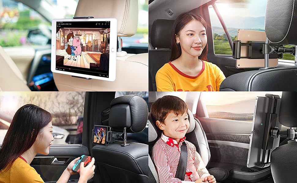 Утримувач для планшета в авто, регульований, універсальний для iPad/iPhone/Samsung Galaxy Tab/Kindle Fire HD/Nintendo Switch, 4.4-11 дюймів, Чорний & Срібний