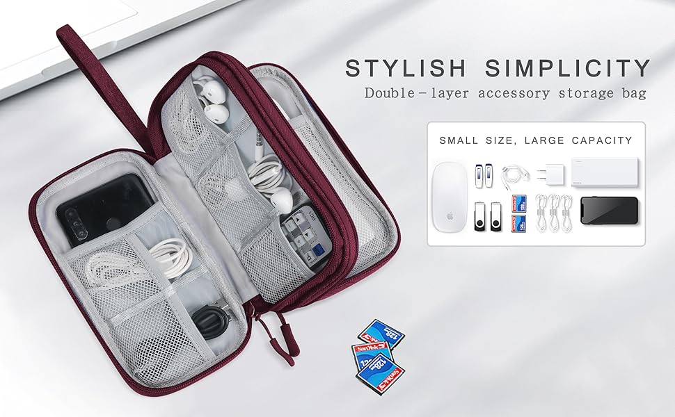 Органайзер для кабелів Skycase: кейс для аксесуарів, USB, Powerbank, SD-картки, червоний, 19 x 11 x 5.5 см