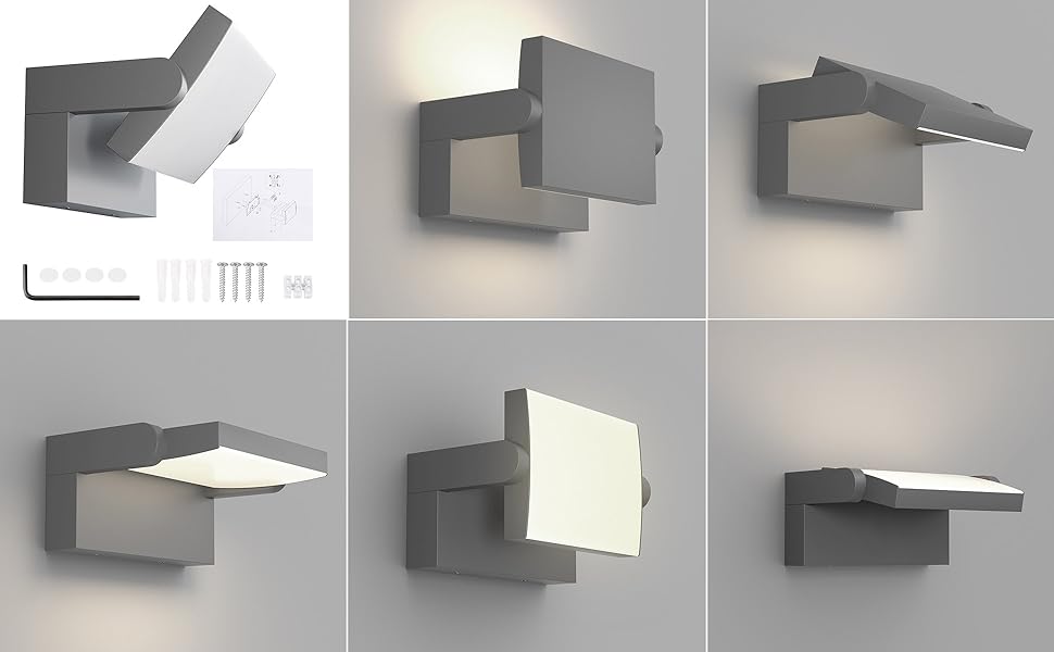 Klighten LED вуличне освітлення: водонепроникна настінна лампа з поворотним LED-панелем, 1500 люмен, 3000K (тепле біле світло) для саду, тераси, внутрішнього використання.