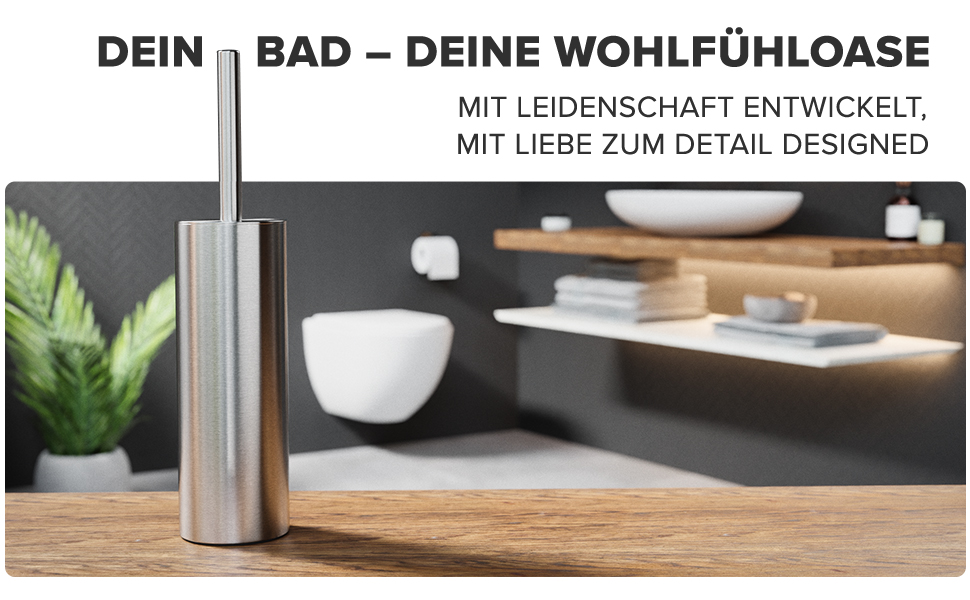 Набір для чищення унітазу Ingoy | Силіконова щітка для унітазу | Чорний | з нержавіючої сталі з кришкою | для ванної та гостьового WC | знімний насадкою | Сріблястий дизайн
