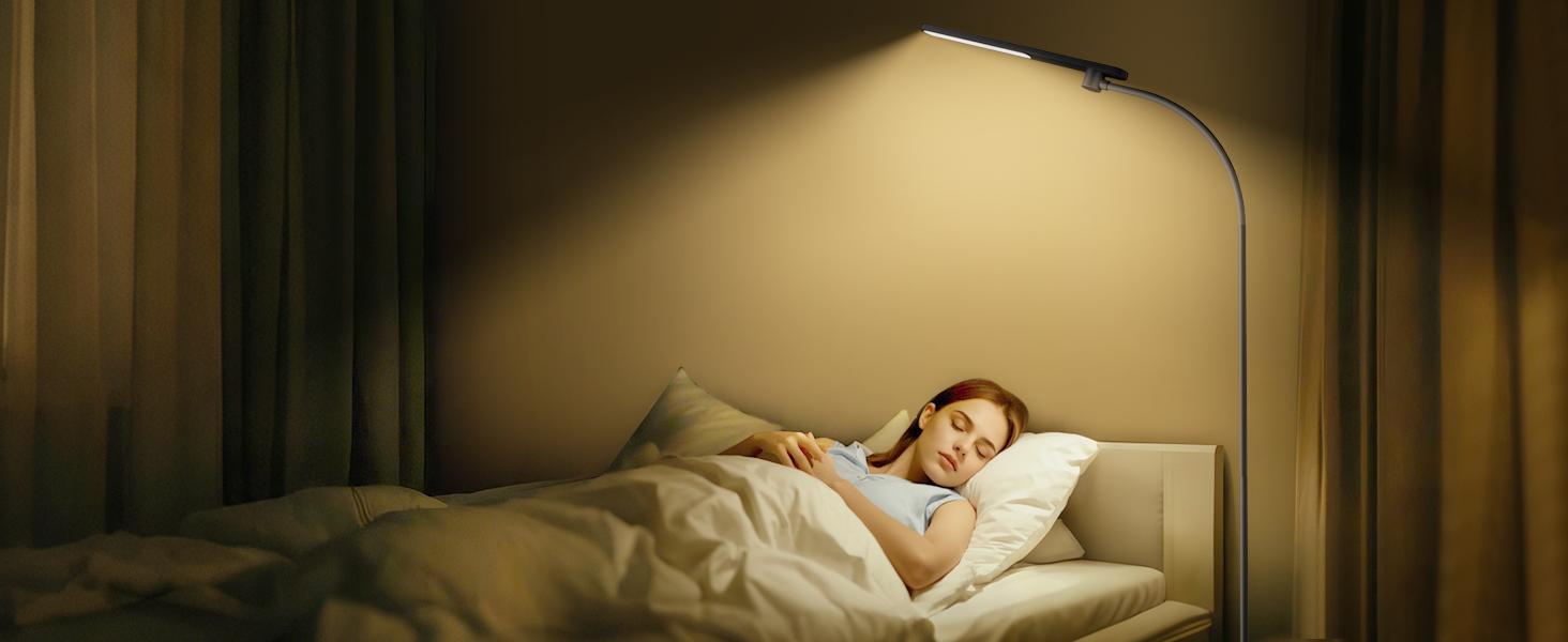 LED торшер Honeywell F4 Sunturalux™ з регулюванням яскравості, гнучкий гніздовий кріплення, сучасний дизайн для комфортного читання у вітальні, спальні, офісі (чорний)