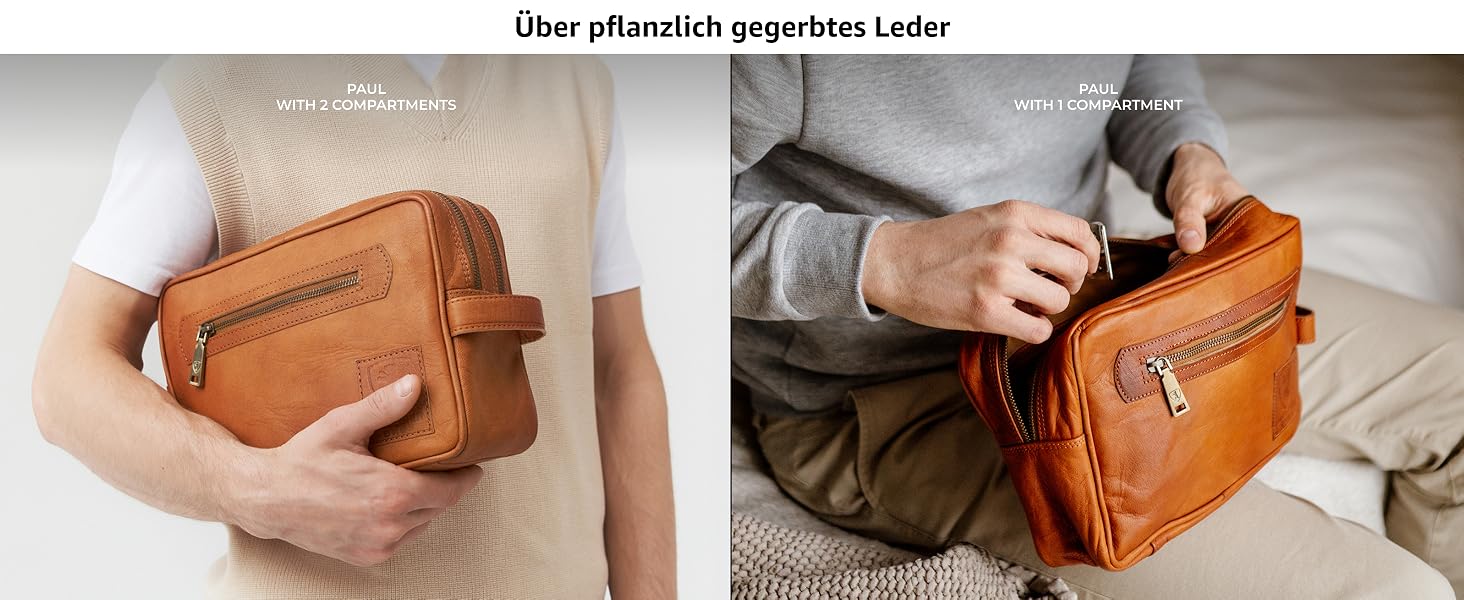 Шкіряна косметичка для подорожей Berliner Bags Vintage Paul, універсальна сумка для аксесуарів (2 відділення), коричнева