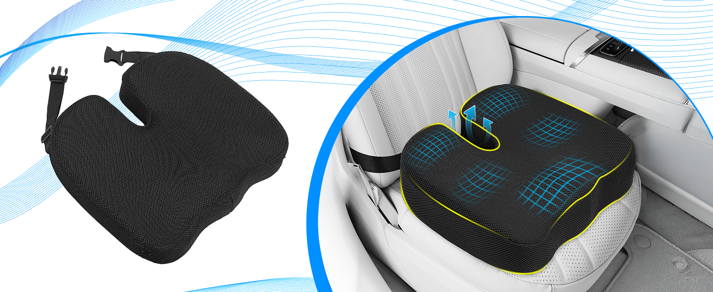 Ортопедична подушка для сидіння з піною Memory Foam та фіксуючими ременями: для офісу, авто, при болях в куприку та геморої