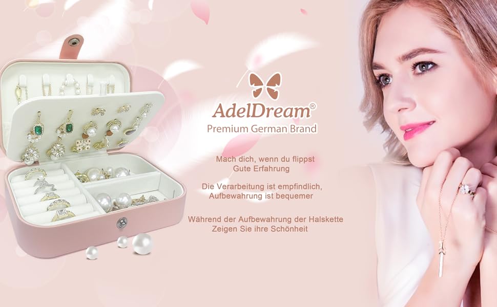 Скринька для прикрас ADEL DREAM: компактний кейс для ювелірних виробів, рожевий. Ідеально для зберігання кілець, сережок, намист вдома та в подорожах.