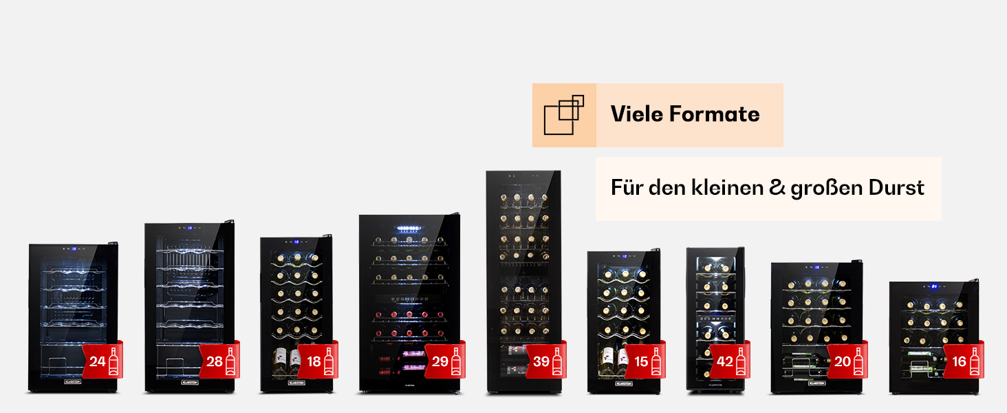 Klarstein Wine Cooler Fridge - 16 Bottle, 42L Compact Wine Refrigerator with Glass Door - Indoor/Outdoor Use - 5-18°C Temperature Range - Black