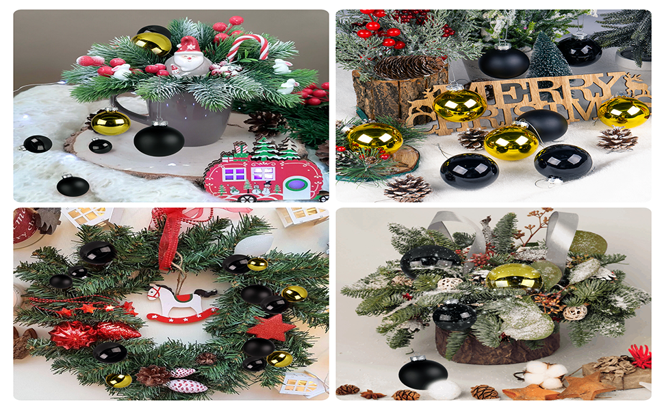 Набір ялинкових прикрас Hengsong - 24 чорні скляні кулі з золотом, 6 см