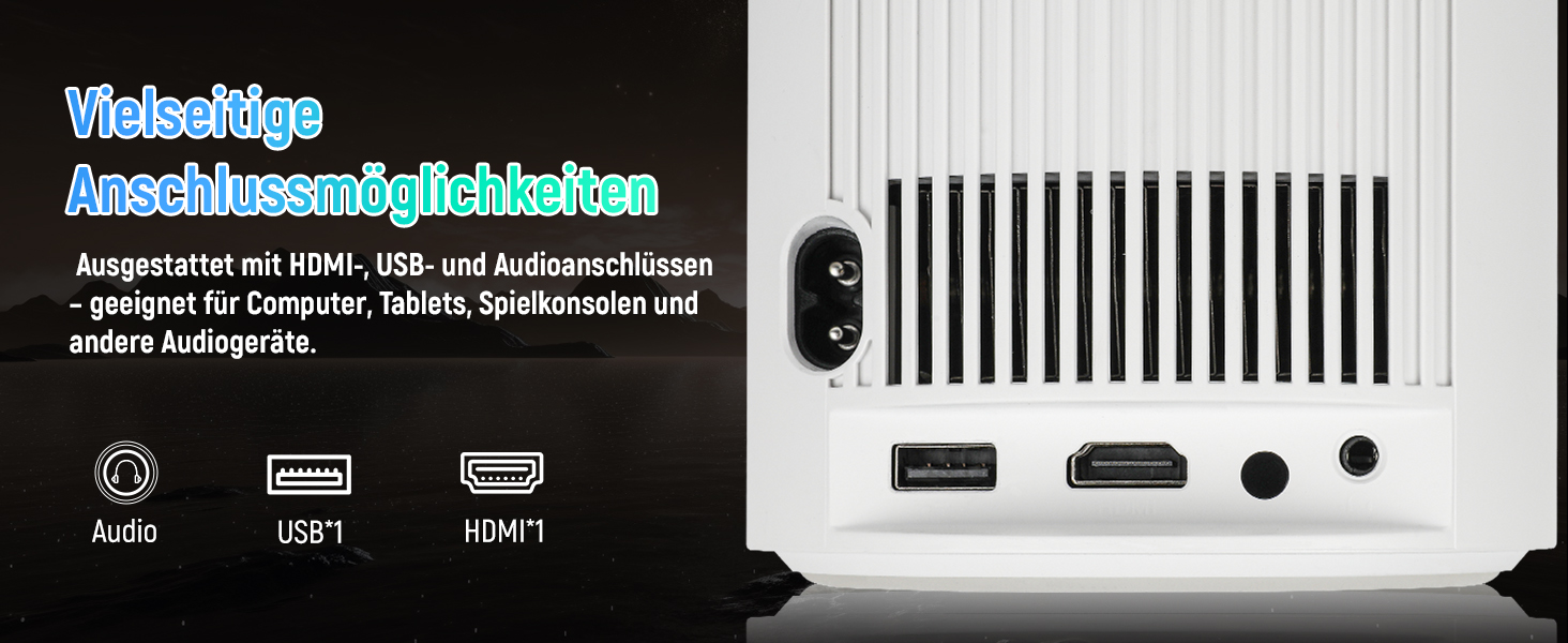 Портативний проєктор Mini Beamer: 4K, 1080p, WiFi 6, Bluetooth 5.4, Auto Keystone, 200 дюймів, сумісний з ноутбуками, смартфонами та TV (Weiß-P6)