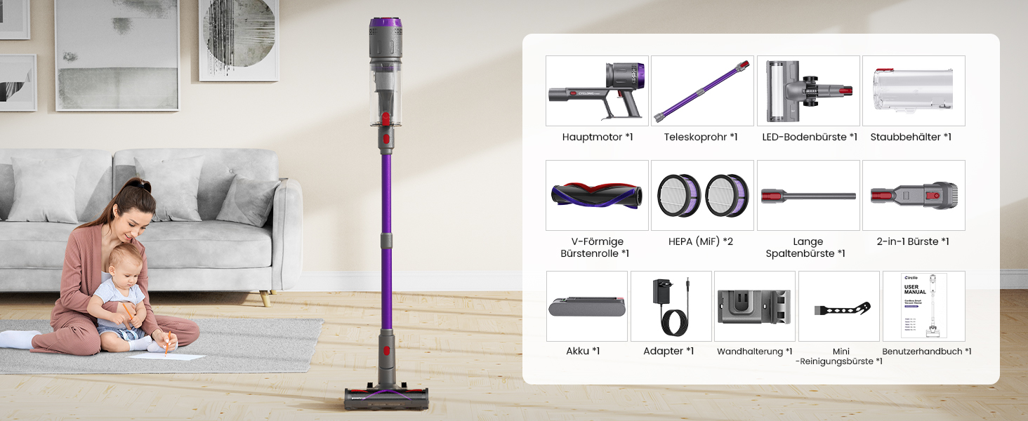 Бездротовий акумуляторний пилосос NOVAX T80 Flex: потужність 600W, 58000Pa, час роботи 75 хвилин, міні-насадка FurTornado™, гнучке з'єднання, самостійна підставка, для килима, твердих поверхонь, шерсті тварин, щітка від кліщів.